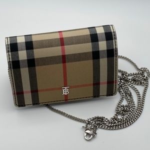 Burberry Jessie Vintage Check & Leather Card Case On Chain in